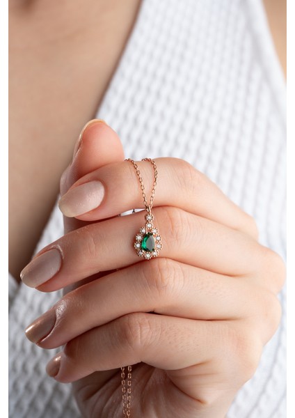 925 Ayar Gümüş Zümrüt Yeşili Damla Kolye modelleri