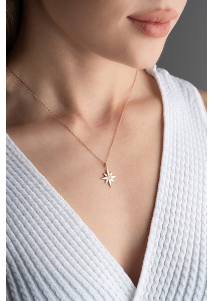 925 Ayar Gümüş Zirkon Taşlı Kutup Yıldızı Kolye