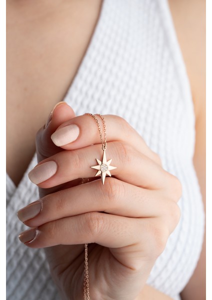 925 Ayar Gümüş Zirkon Taşlı Kutup Yıldızı Kolye fiyatları