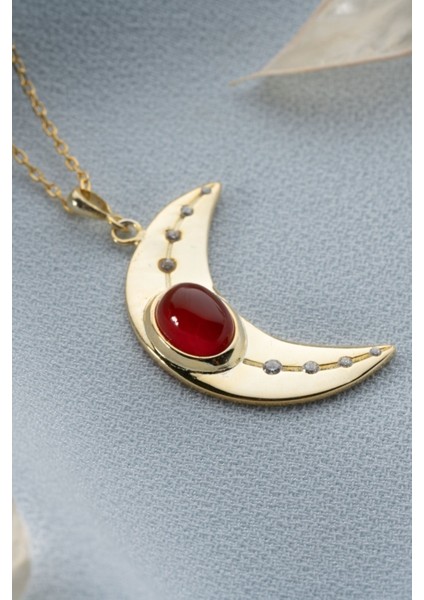 925 Ayar Gümüş Gold Hilal Kolye