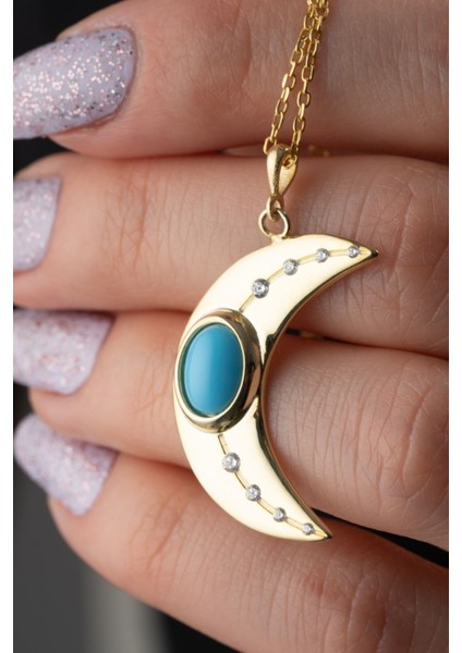 925 Ayar Gümüş Gold Hilal Kolye modelleri