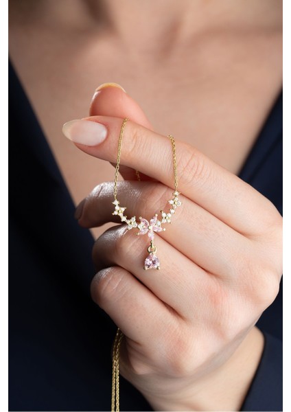 925 Ayar Gümüş Damla Taşlı Çiçek Kolye fiyatları