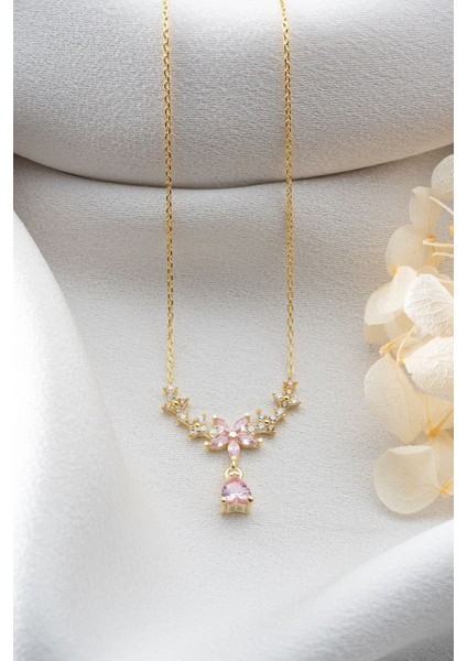 925 Ayar Gümüş Damla Taşlı Çiçek Kolye modelleri