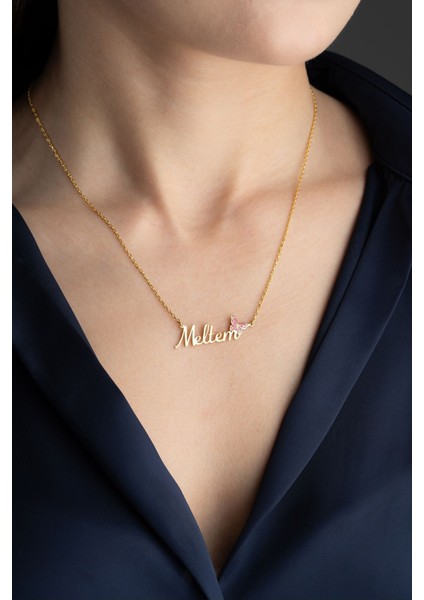 925 Ayar Gümüş Isimli Kelebek Kolye