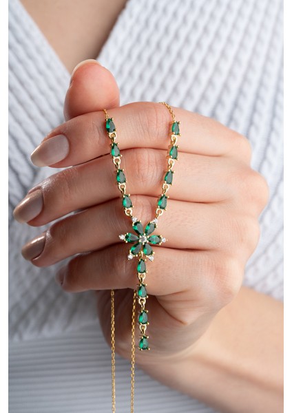 925 Ayar Gümüş Sallantılı Zümrüt Yeşili Kolye modelleri