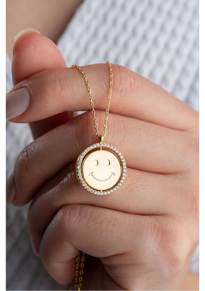 925 Ayar Gümüş Gold Dönebilen Gülen Yüz Kolye fiyatları