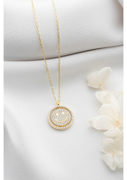 925 Ayar Gümüş Gold Dönebilen Gülen Yüz Kolye modelleri