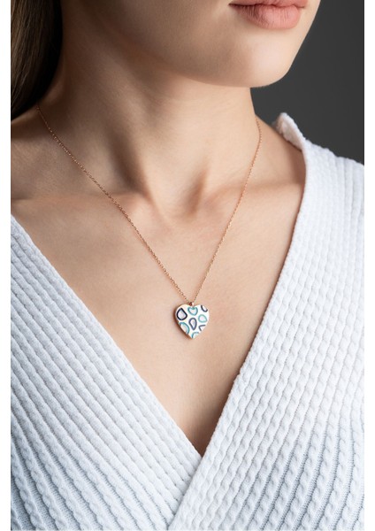 925 Ayar Gümüş Mavi Mineli Kalp Kolye