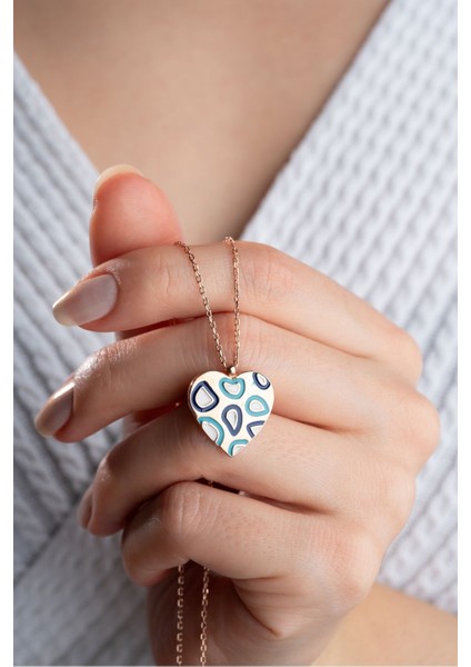 925 Ayar Gümüş Mavi Mineli Kalp Kolye fiyatları