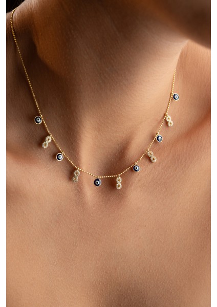 925 Ayar Gümüş Nazar Sonsuzluklu Şans Kolye modelleri