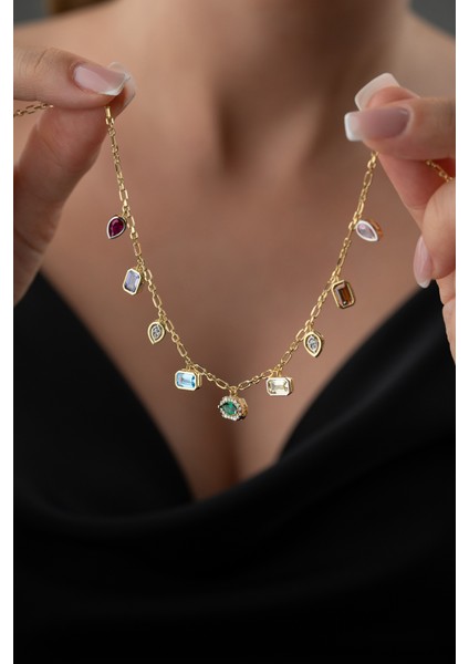 925 Ayar Gümüş Mix Taşlı Kolye