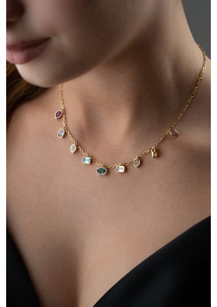 925 Ayar Gümüş Mix Taşlı Kolye fiyatları