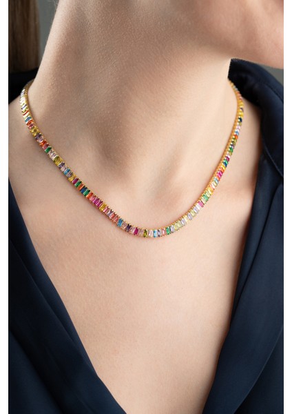 925 Ayar Gümüş Baget Renkli Taşlı Kolye fiyatları