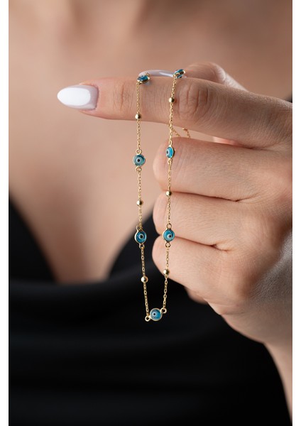 925 Ayar Gümüş Nazar Boncuklu Zincir Kolye