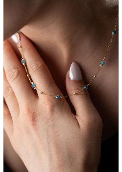 925 Ayar Gümüş Nazar Boncuklu Zincir Kolye fiyatları