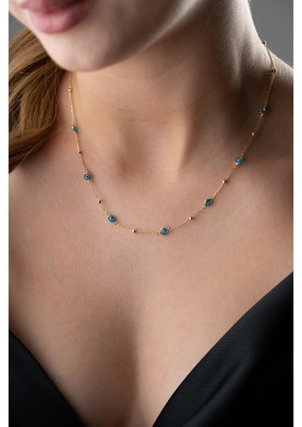 925 Ayar Gümüş Nazar Boncuklu Zincir Kolye modelleri