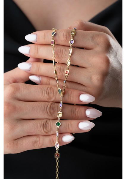 925 Ayar Gümüş Renkli Taşlı Y Zincir Kolye