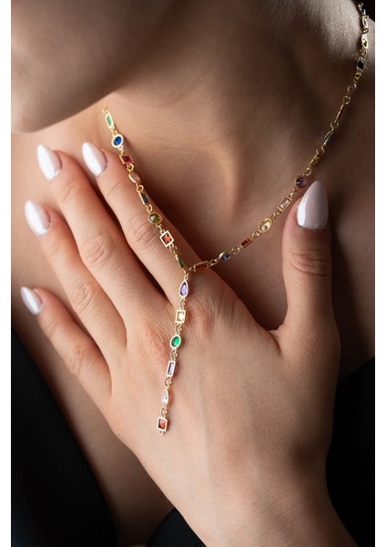 925 Ayar Gümüş Renkli Taşlı Y Zincir Kolye fiyatları