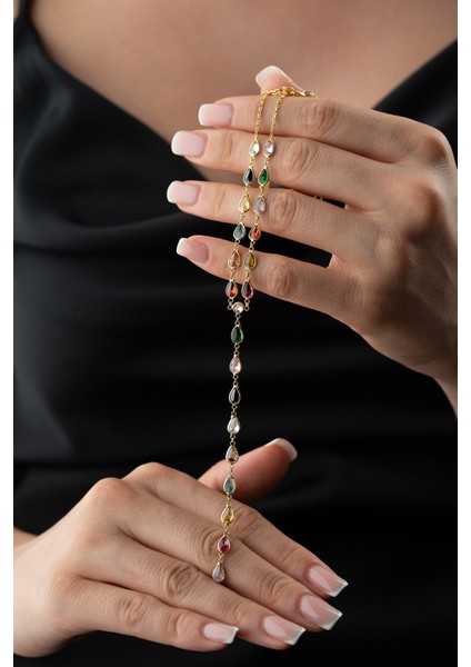 925 Ayar Gümüş Mix Taşlı Damla Y Kolye modelleri