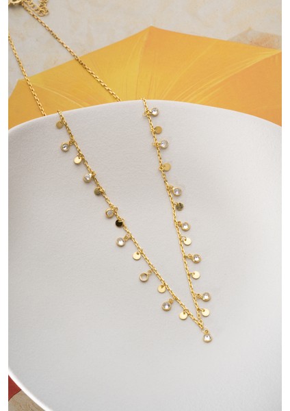 925 Ayar Gümüş Taşlı Pullu Zincir Kolye