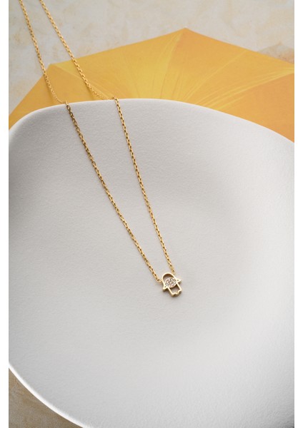 925 Ayar Gümüş Zirkon Taşlı Fatma Eli Kolye