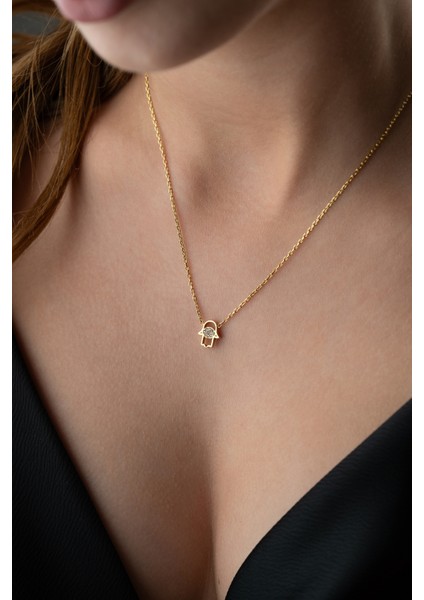 925 Ayar Gümüş Zirkon Taşlı Fatma Eli Kolye fiyatları