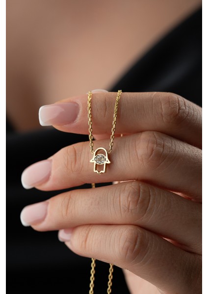 925 Ayar Gümüş Zirkon Taşlı Fatma Eli Kolye modelleri