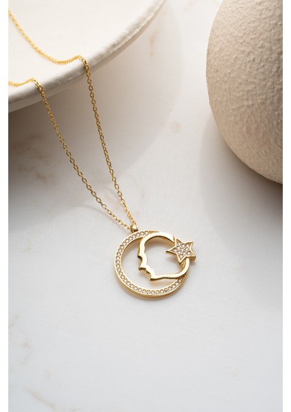 925 Ayar Gümüş Zirkon Taşlı Atatürk Kolye