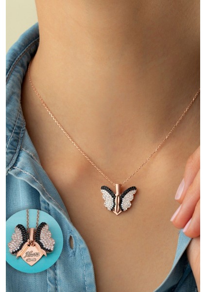 925 Ayar Gümüş Çift Renk Kanatlı Kelebek Kolye fırsatları