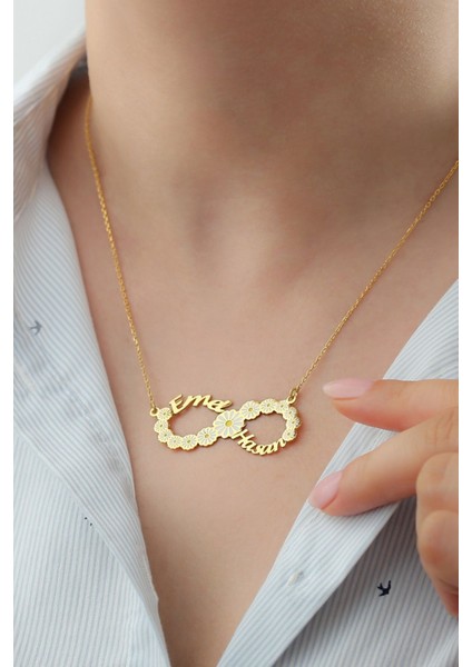 925 Ayar Gümüş Isimli Papatyalı Sonsuzluk Kolye fiyatları