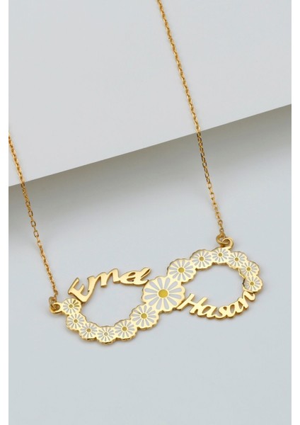 925 Ayar Gümüş Isimli Papatyalı Sonsuzluk Kolye modelleri