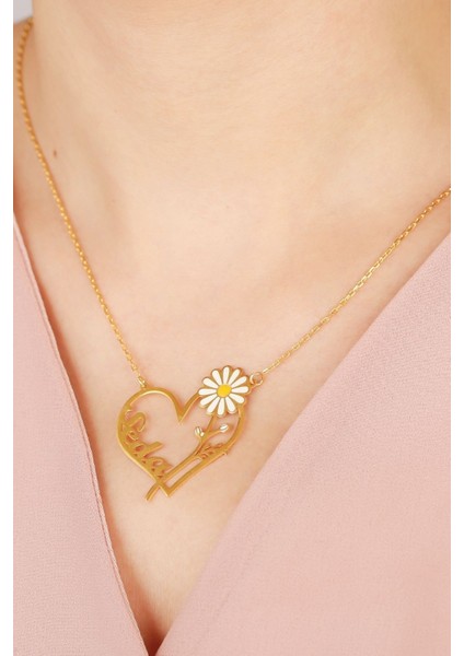 925 Ayar Gümüş Papatyalı Isimli Kalp Kolye fiyatları