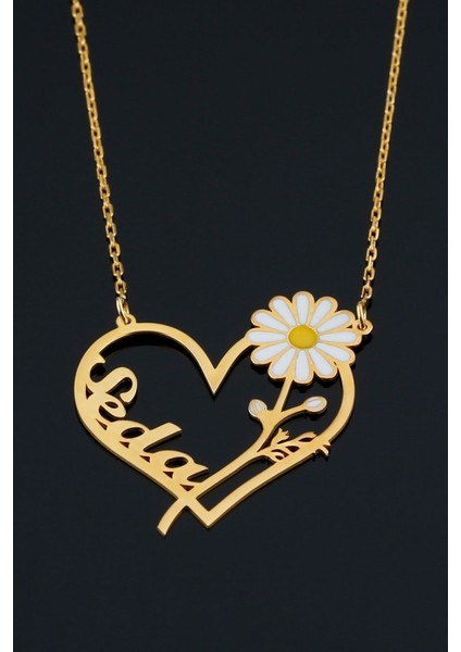 925 Ayar Gümüş Papatyalı Isimli Kalp Kolye modelleri