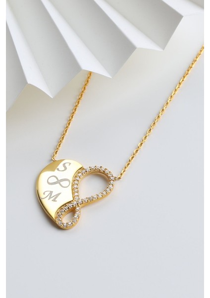 925 Ayar Gümüş Kişiye Özel Sonsuzluklu Taşlı Kalp Kolye modelleri