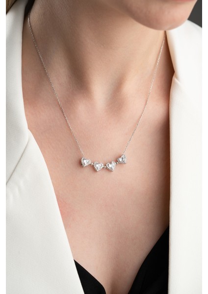 925 Ayar Gümüş Beyaz Taşlı Mıknatıslı Kalp Kolye fiyatları