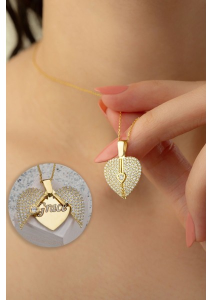 925 Ayar Gümüş Isimli Taşlı Açılır Kalp Kolye fiyatları