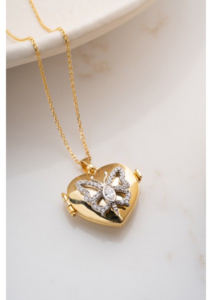 925 Ayar Gümüş Kalpli Kelebekli Resimlik Kolye indirimleri