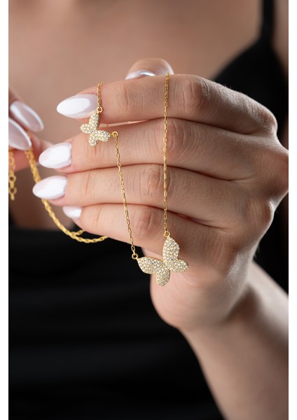 925 Ayar Gümüş Taşlı Kelebek Kolye