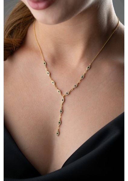 925 Ayar Gümüş Taşlı Y Zincir Göz Kolye fiyatları