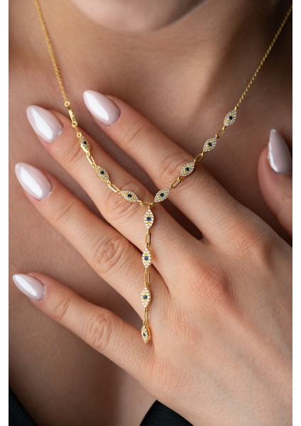 925 Ayar Gümüş Taşlı Y Zincir Göz Kolye modelleri