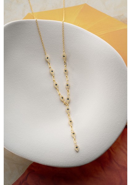 925 Ayar Gümüş Taşlı Y Zincir Göz Kolye fırsatları