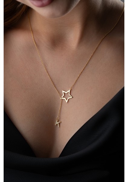 925 Ayar Gümüş Yıldız Detaylı Harf Kolye