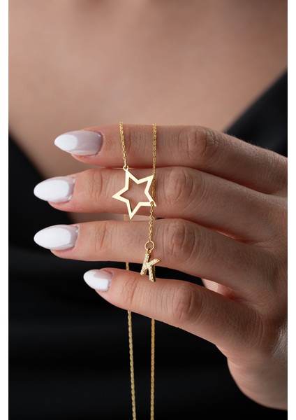 925 Ayar Gümüş Yıldız Detaylı Harf Kolye fiyatları