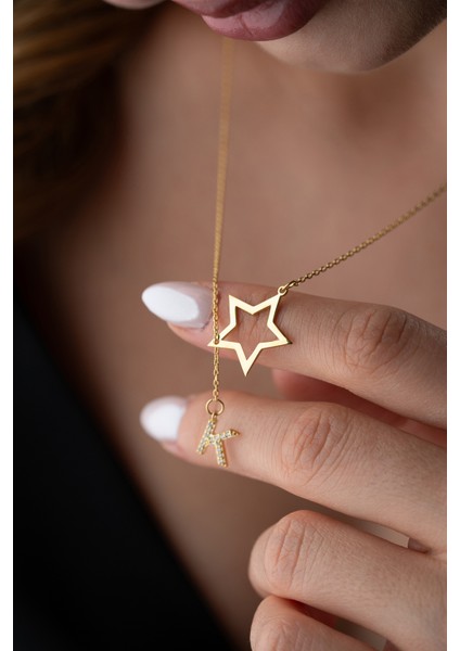 925 Ayar Gümüş Yıldız Detaylı Harf Kolye modelleri