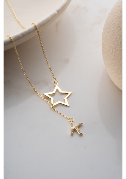 925 Ayar Gümüş Yıldız Detaylı Harf Kolye indirimleri