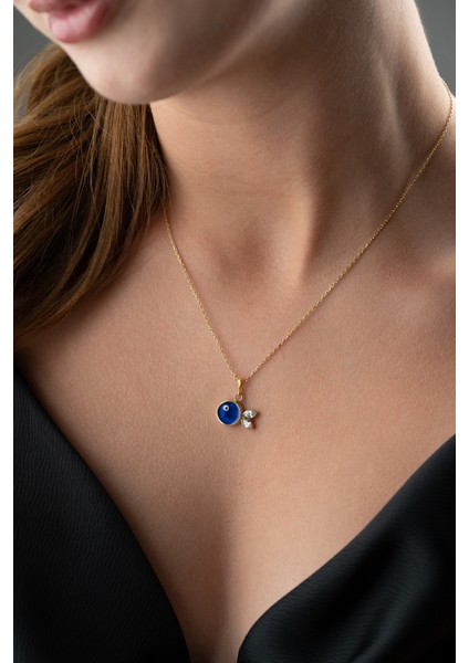 925 Ayar Gümüş Lacivert Mineli Balık Kolye