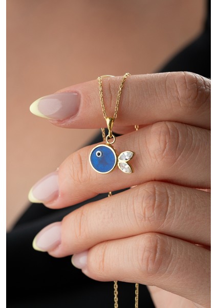 925 Ayar Gümüş Lacivert Mineli Balık Kolye fiyatları