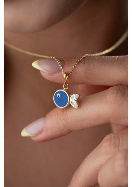 925 Ayar Gümüş Lacivert Mineli Balık Kolye modelleri