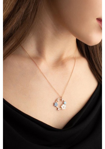 925 Ayar Gümüş Sedefli Çiçek Kolye