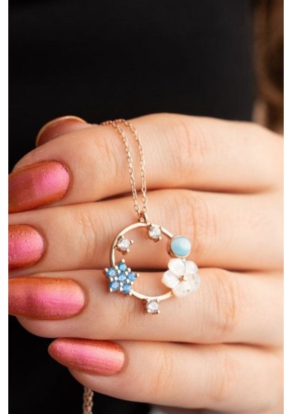 925 Ayar Gümüş Sedefli Çiçek Kolye modelleri